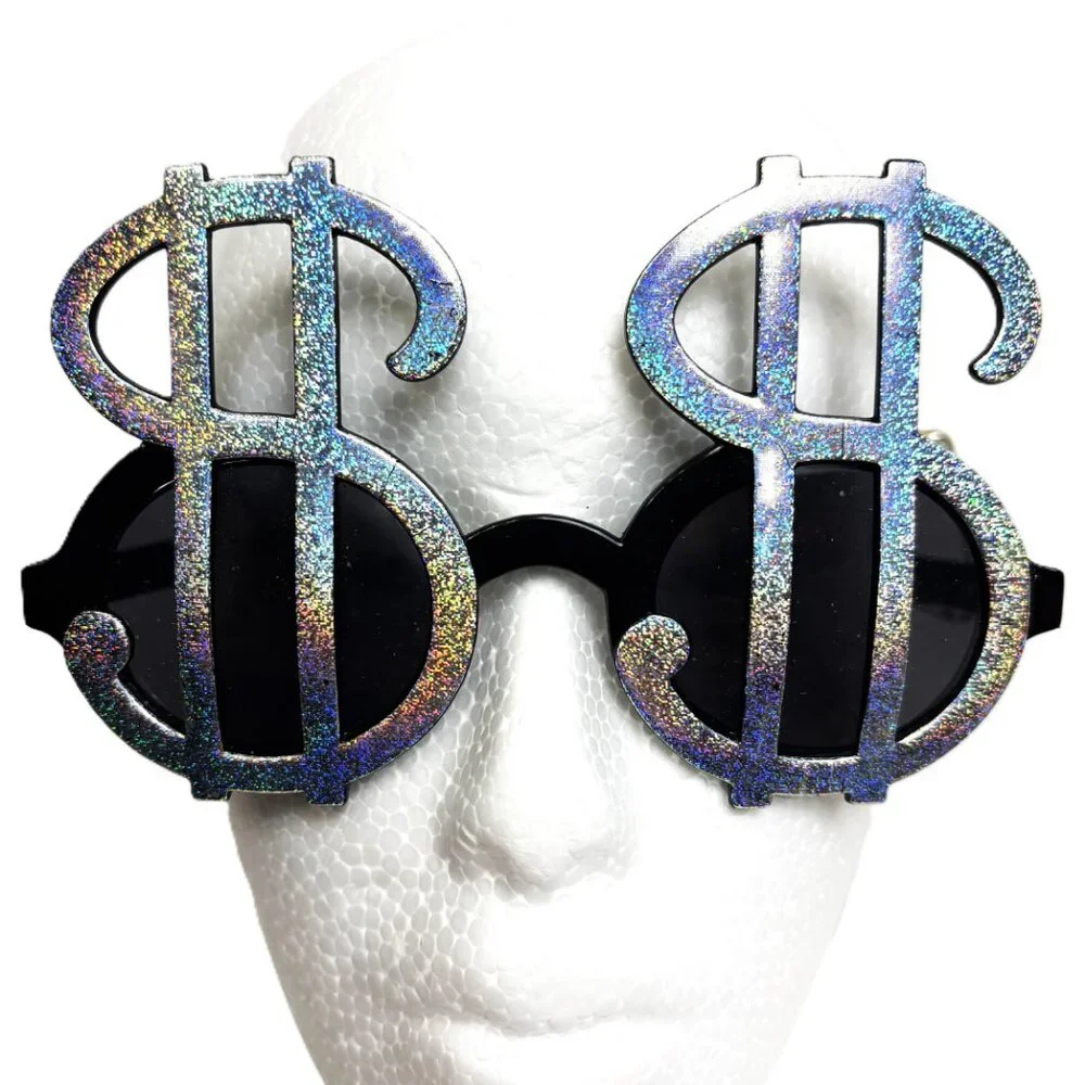 Silver Glitz  Money Dollar Sign Fashion Sunglasses Vintage NOS